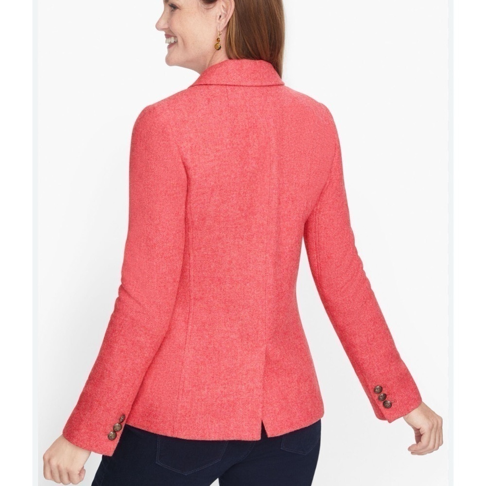 Talbots Classic Shetland Blazer Jacket Twill Pink Coral Herringbone 12 NWT - Picture 3 of 12